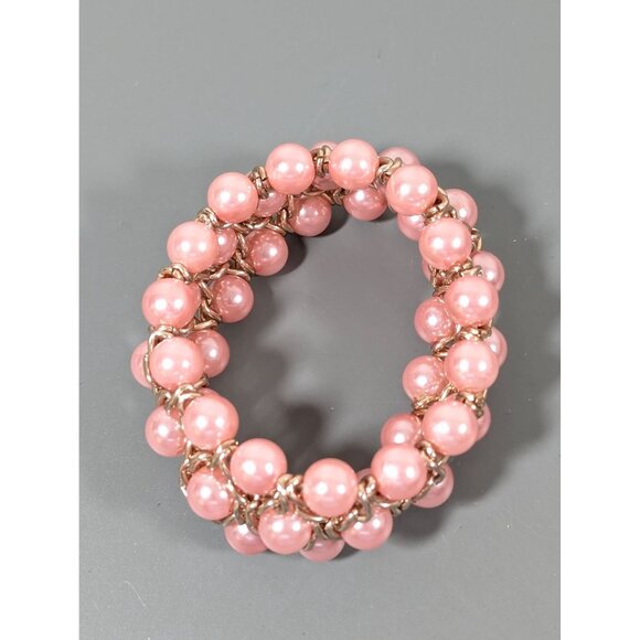 Pink Faux Pearl Woven Chain Bracelet Retro Evening Elegant 7" - Picture 3 of 7